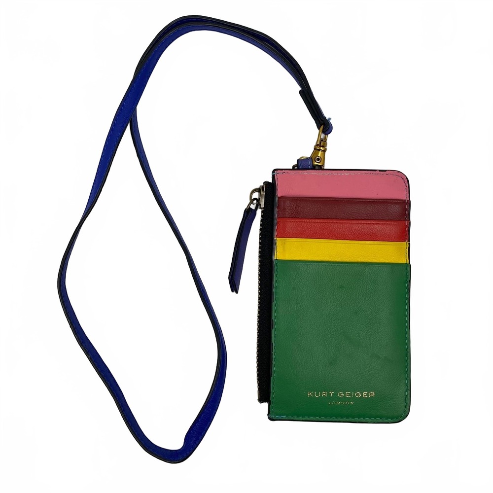 Kurt Geiger Blue Green Rainbow Card Holder Wristlet | OS Leather